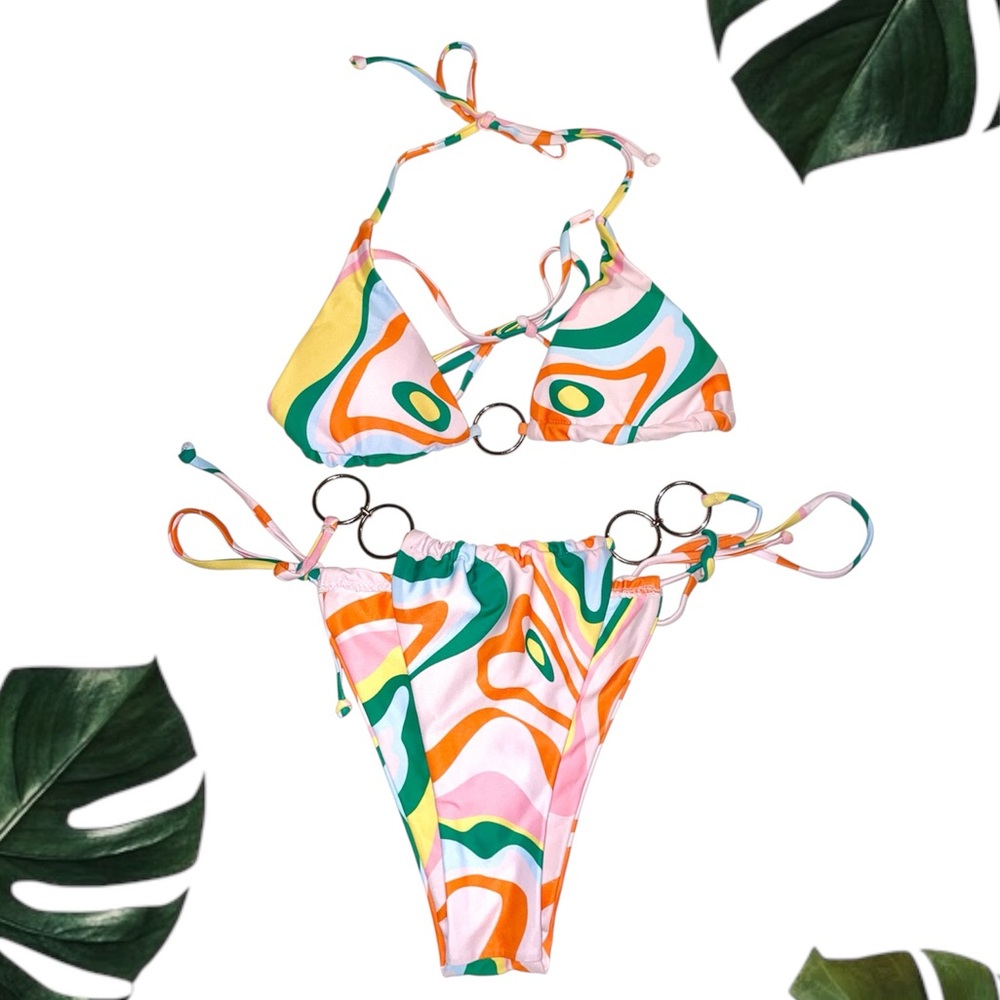 Double O-Ring Multicolor Swirl Bikini Set